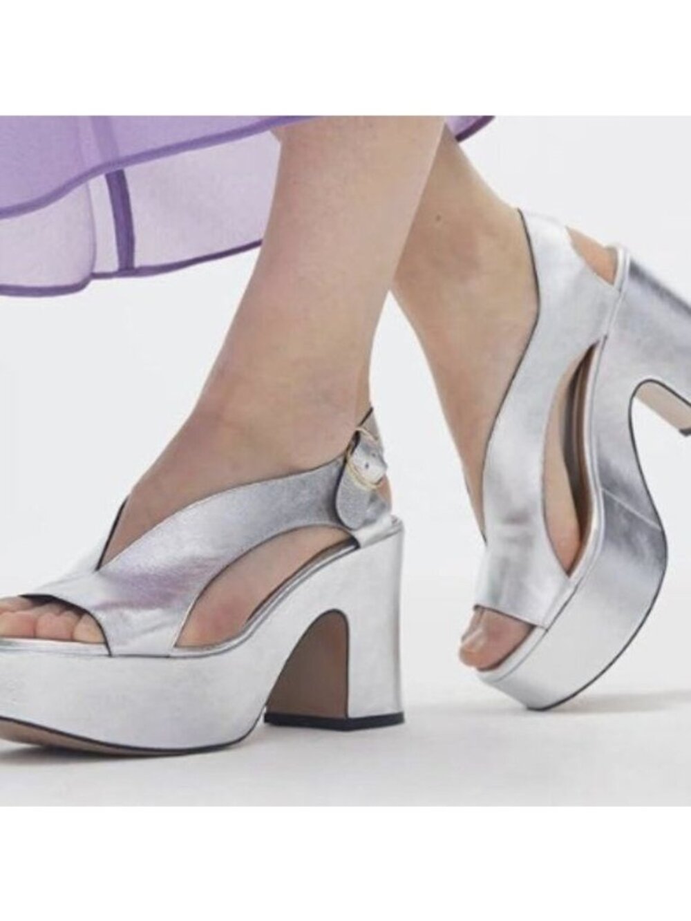 FSJ Women Platform Chunky Heels Sandals Ankle Strap Open Toe V-cut Wedges Sliver